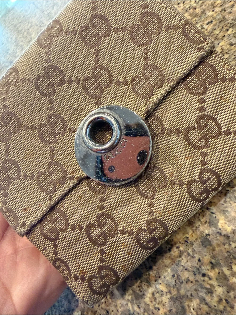 Gucci Brown GG Canvas Snap Card Holder Wallet